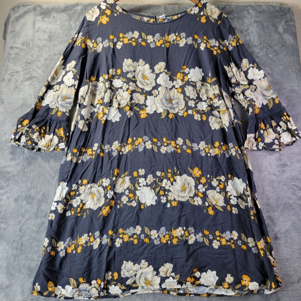 Old Navy Womens XXL Navy Floral Shift Dress 3/4 Sleeve Casual‎ Spring Boho Vibe